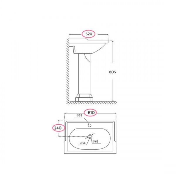 Bacia vintage modelo Atenas com pedestal